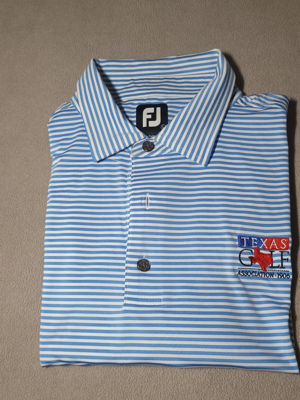FootJoy Light Blue & White Striped Golf Polo with Texas Golf Patch